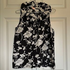 Kate Spade silk top Florence Broadhurst black and white sleeveless ruffle neck